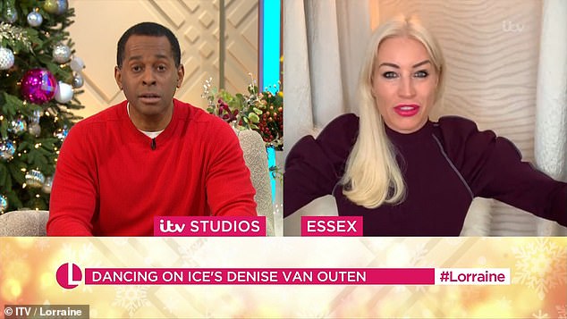 Oh dear: Andi Peters revealed a feud with his Dancing On Ice professional partner Tamara Sharp on Lorraine on Thursday saying they 'didn't get on' (pictured with Denise Van Outen)