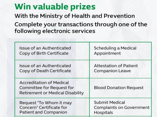 Avail Health Ministry services online and win prizes in UAE