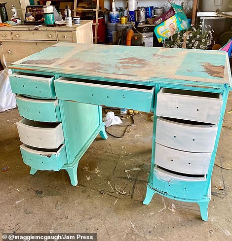 Flipped! A stay-at-home mother from Texas has revealed how she rakes in hundreds of dollars by transforming old rundown furniture into stunning interior pieces