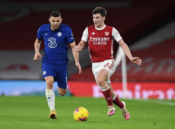 Kieran Tierney takes on Mateo Kovacic during the Boxing Day encounter