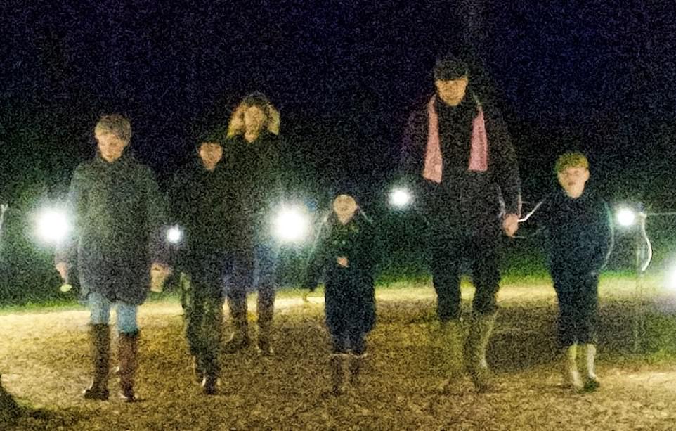 The Duke and Duchess of Cambridge have been accused of inadvertently flouting the ‘rule of six’ after meeting Prince Edward and his family at Sandringham. Pictured from left: Sophie Wessex, Viscount Severn, Lady Louise, Princess Charlotte, Prince William, Prince George