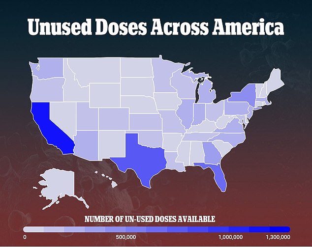 This map shows the number of doses that have gone un-administered in each state