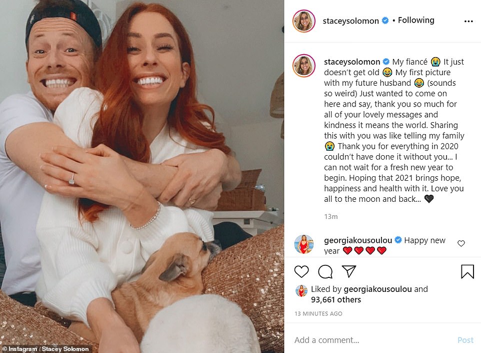 Double celebrations! Another star sure to be celebrating on Thursday was Stacey Solomon, who became engaged to her long-term beau Joe Swash on Christmas Eve