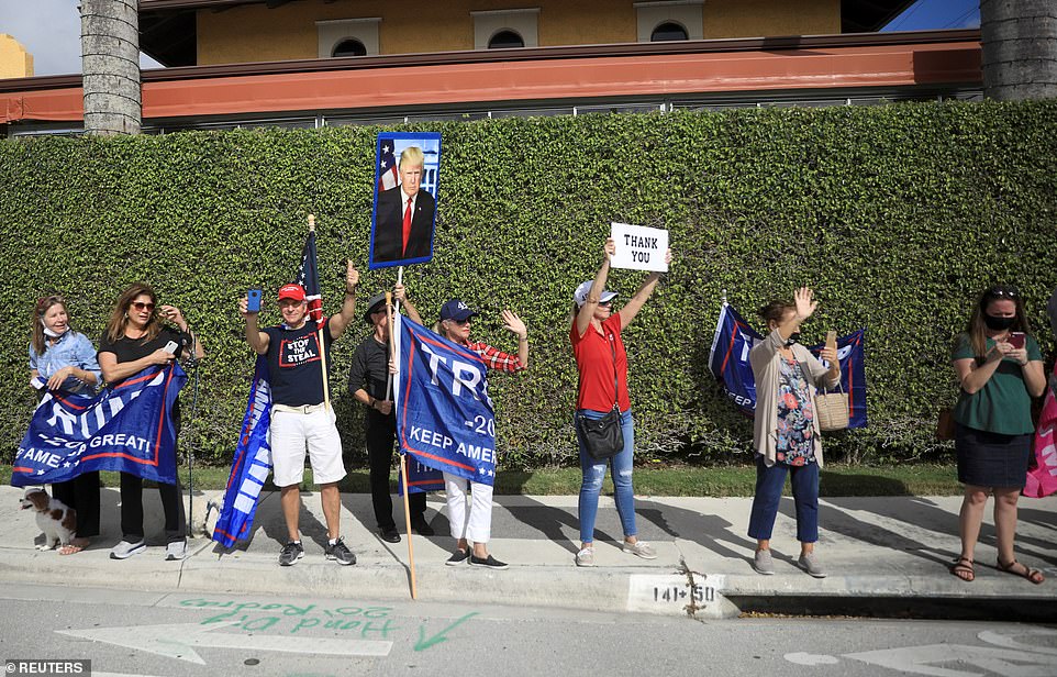 Trump supporters lined the road as the president's motorcade made its way from Mar-a-Lago to Palm Beach Airport