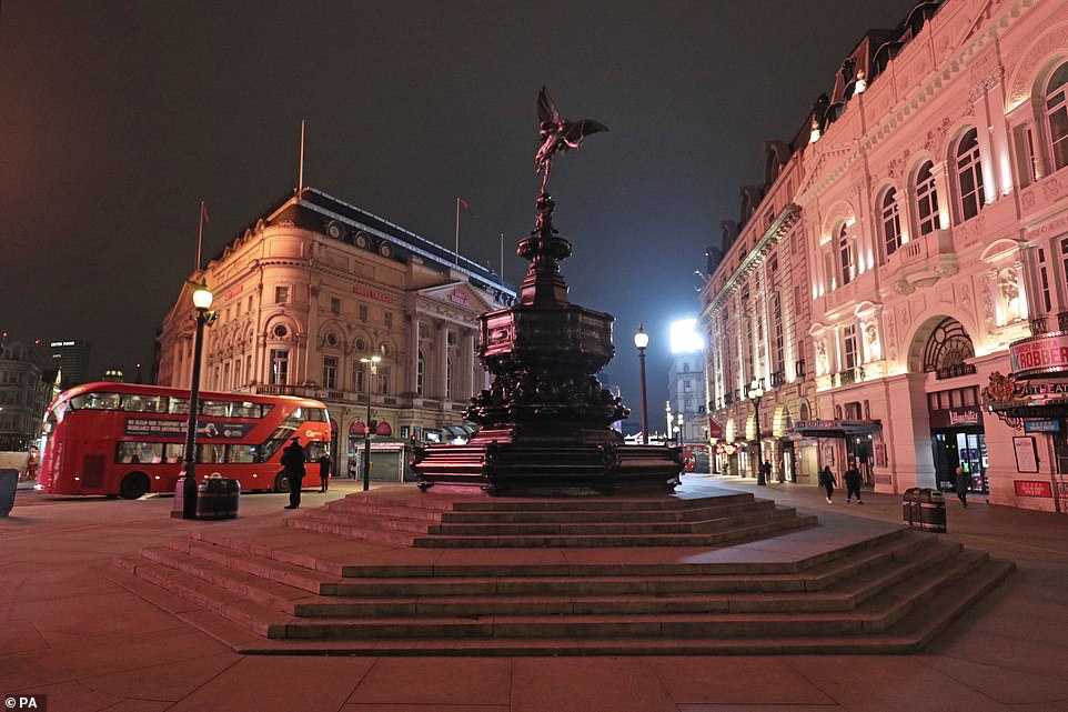 LONDON: Piccadilly Circus was nearly empty tonight as revellers stayed at home amid the Covid-19 pandemic