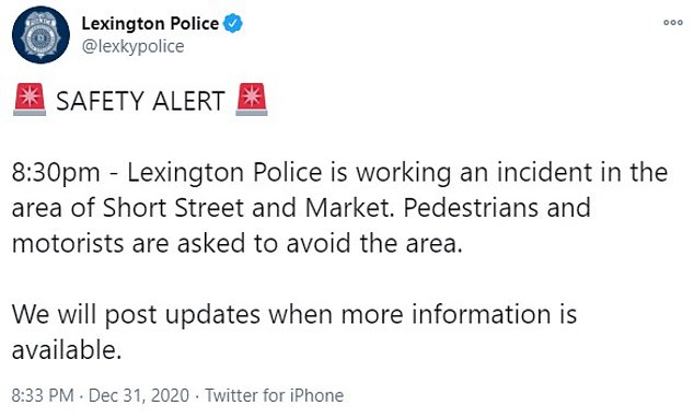At 8.30pm, Lexington police tweeted that officers are 'working an incident in the area of Short Street and Market'