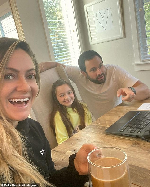 September 1 family portrait: The Bachelor #13 Jason Mesnick technically picked Melissa Rycroft before proposing to runner-up Molly Malaney (L), and the married couple have a seven-year-old daughter Riley (M)