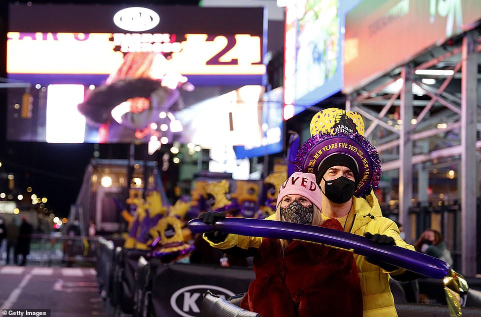 Groups of people were seen watching a performance near Times Square during the 2021 New Year's Eve celebrations