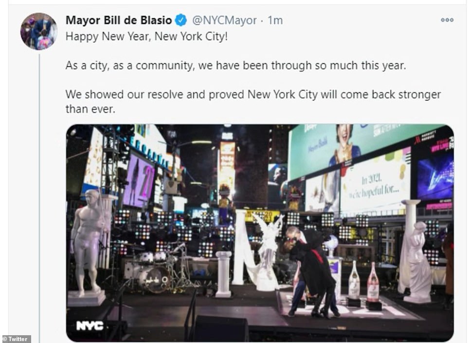 After midnight, de Blasio took to Twitter to wish his residents a happy new year and praised their resilience during such a year