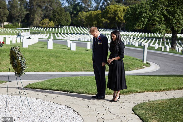 The Duke and Duchess of Sussex during a private visit to the Los Angeles National Cemetery on Remembrance Sunday