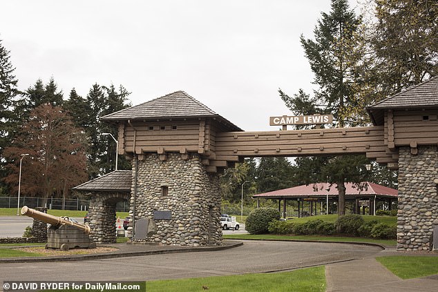 Ray allegedly retrieved a shotgun and two pistols from the garage and began beating his wife, threatening to kill her in front of the children. Pictured: Joint Base Lewis-McChord, Washington, where the Rays' home is