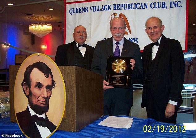 At least three people who attended a Christmas party in New York and danced in a conga line have tested positive for COVID-19, with one being hospitalized. James Trent (left), the chair of the affiliated Queens Village Republican Club, was admitted to North Shore University Hospital