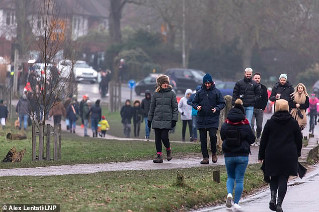 Crowds of people were seen walking through the green space on a chilly New Year's Day