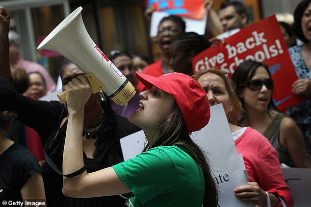 Chambers is pictured at a protest outside the Chicago Board of Education back in 2011