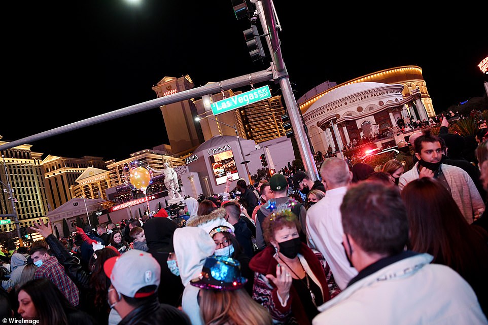 Large crowds were seen throughout the Las Vegas Strip. This image was taken near Caesars Palace