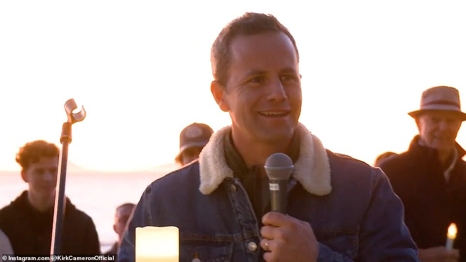 Meanwhile, in California, Kirk Cameron, the 80s-era child actor star of the hit sitcom Growing Pains, held a maskless gathering on a Malibu beach in which he gave a religious sermon predicting that ‘God will ambush our enemies in 2021’
