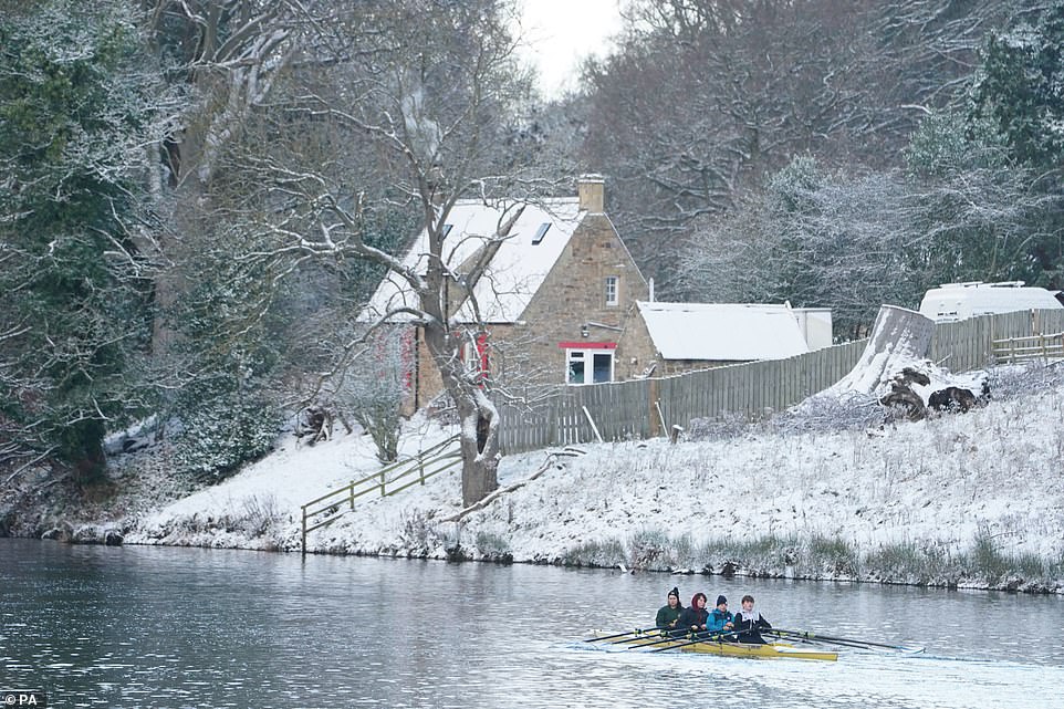 Rowers on the River Tyne at Hexham, Northumberland, ignore the freezing temperatures to get out on the water