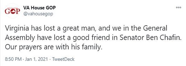 The Virginia GOP tweeted their condolences to the Chafin family as well