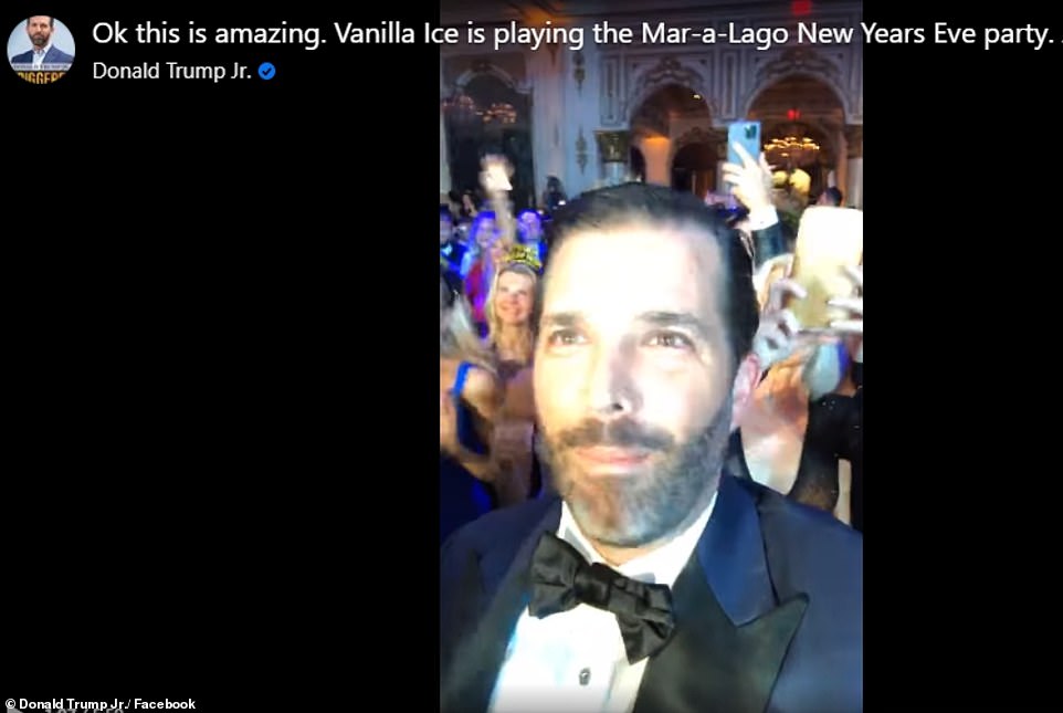 'Ok this is amazing. Vanilla Ice is playing the Mar-a-Lago New Years Eve party. As a child of the 90s you can't fathom how awesome that is. Beyond that I got the birthday shoutout so that's pretty amazing,' Trump's eldest son wrote