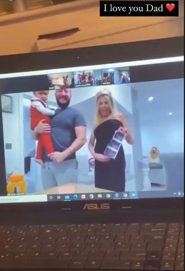 Sophie, husband Jamie, and their toddler son Ronnie then stood to show off the scan pictures and bump, as her parents and relatives watched via Zoom