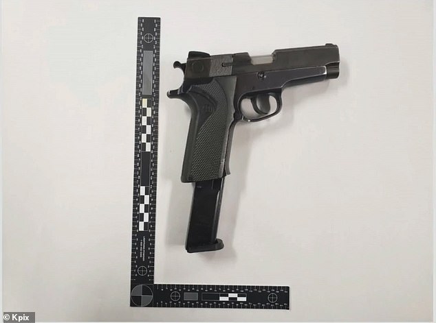 Inside the car, police reportedly found a gun with an extended magazine (above) and drugs