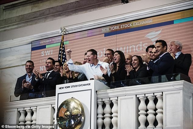 A view of CEO Kevin Thompson ringing in the opening bell during the company's initial public offeringo n the floor of the New York Stock Exchange on October 19, 2018