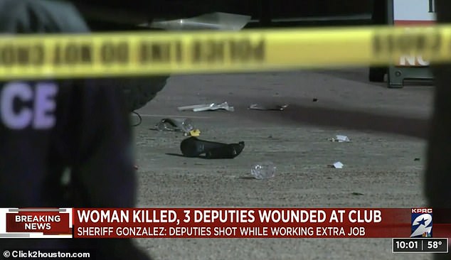 One male officer was shot in the foot, another in the hands and legs; a female officer was shot in the abdomen. Two are in their 40s; the third in their 40s and are 'fairly seasoned deputies'. The city's Executive Assistant Police Chief Troy Finner told reporters that the woman who died was a civilian who was taken to a hospital where she was pronounced dead.