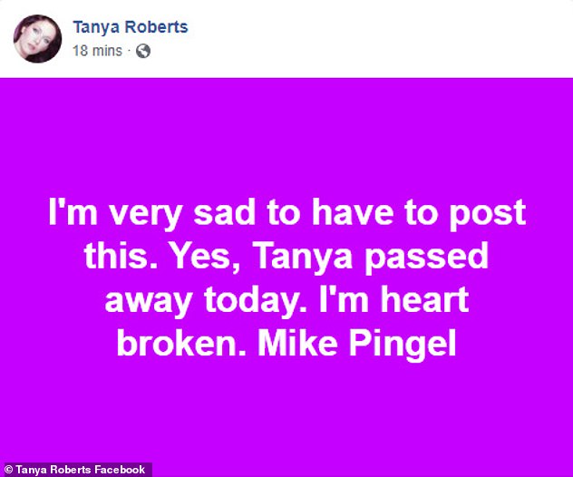 Confirmed: Mike Pringel, who moderated live Q&A sessions with Roberts for her fans, took to her official Facebook page on Sunday to confirmed she had passed away