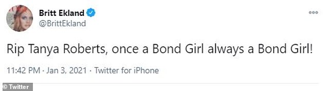 The had a bond: Fellow Bond girl Britt Ekland said on social media: 'Rip Tanya Roberts, once a Bond Girl always a Bond Girl!'
