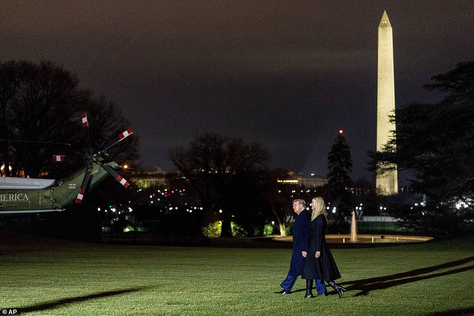 The president was seen walking across the South Lawn Monday night with his daughter and adviser Ivanka Trump to board Marine One for a short trip to Andrews Air Force Base in Maryland and then on to Dalton for Monday night's rally