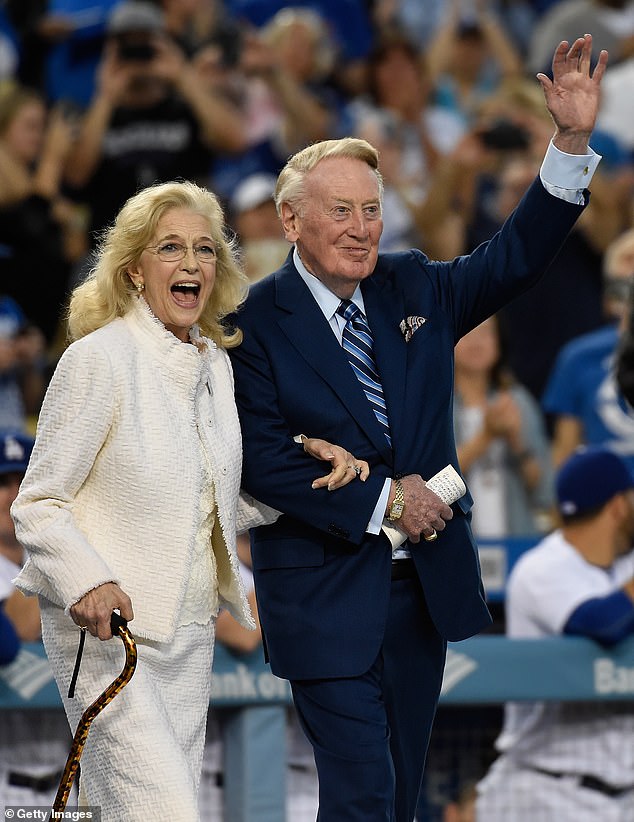 Beloved: The couple was seen during Vin's retirement ceremony in 2016 at Dodger Stadium