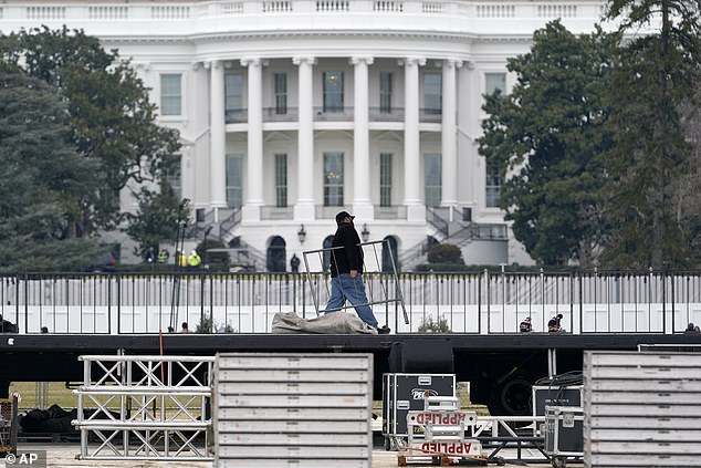 A stage is set up on the Ellipse near the White House in Washington, Monday in preparation for a rally on January 6, the day when Congress is scheduled to meet to formally finalize the presidential election results
