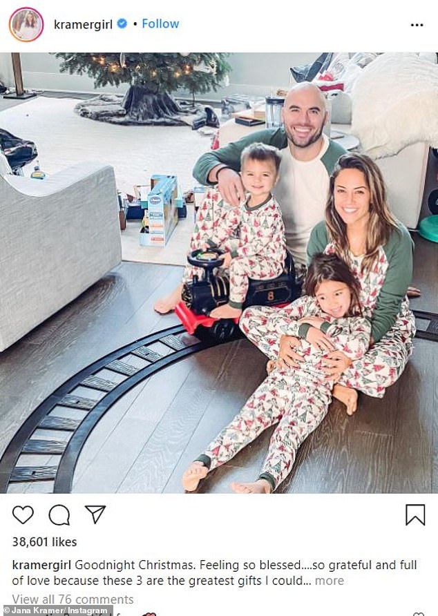 Close call: 'Literally in a blink of a second...that¿s how fast a kid could be taken. Thank God that¿s not what happened here,' wrote Jana. Seen here with husband Michael and kids Jolie, 4, and Jace, 2