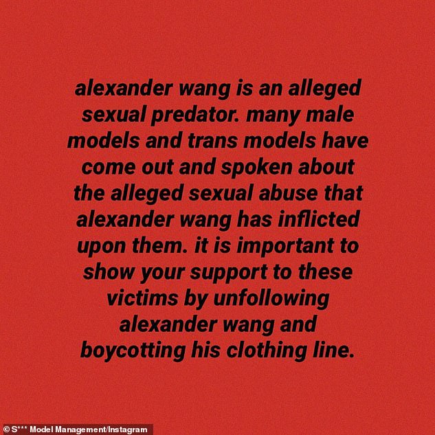 'Sexual predator': On December 28, watchdog account S*** Model Management shared eight anonymous statements from victims who alleged Wang drugged them with MDMA, groped, and raped them