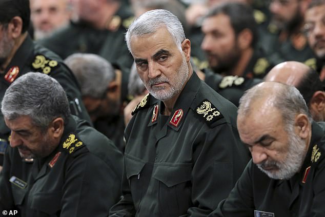 The message referenced Iranian general Qassem Soleimani, pictured, who was killed in a U.S. drone strike ordered by President Donald Trump on this day last year