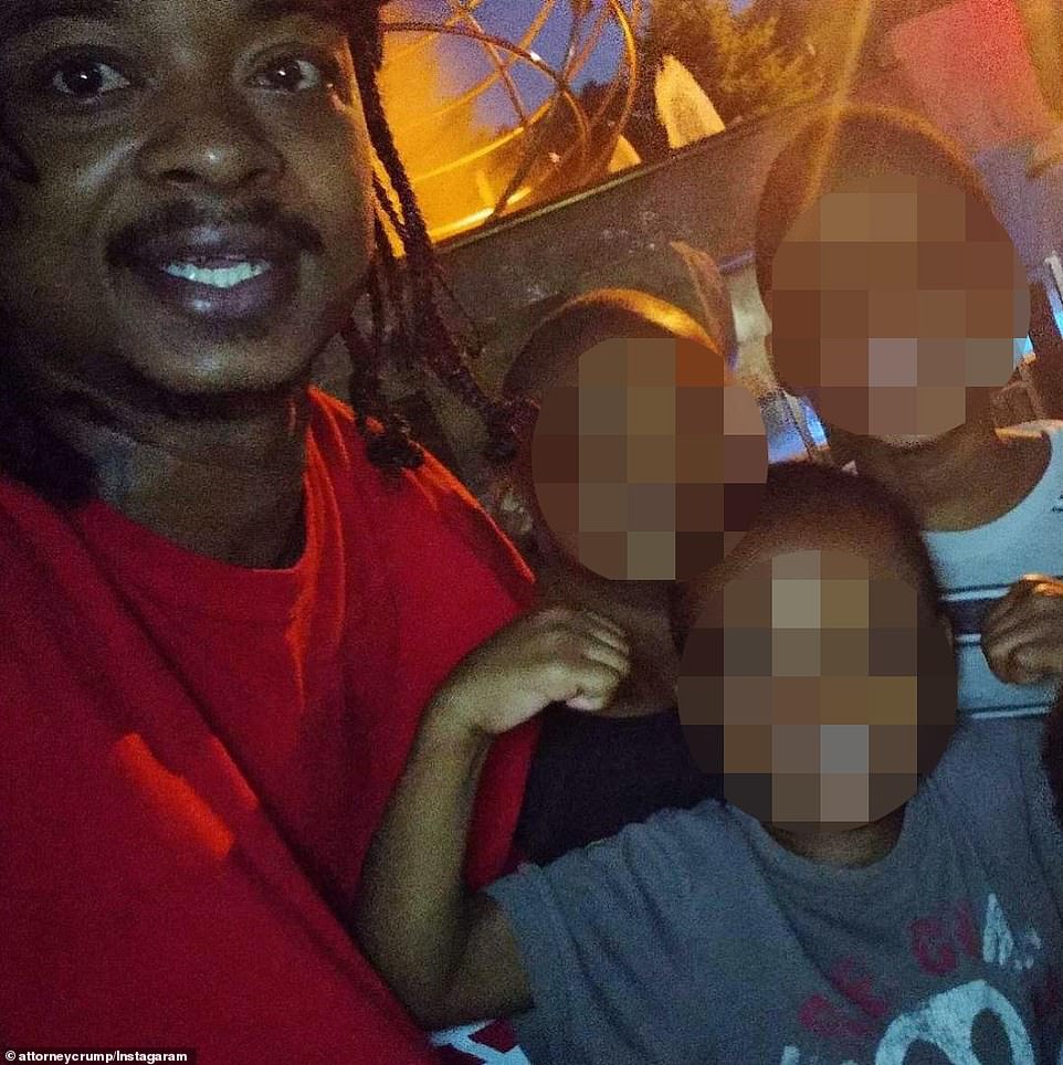 Blake pictured above with his three young children who were in the back seat of his SUV when he tried to get in and was shot