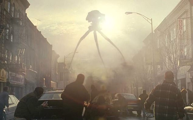 Eagle-eyed readers pointed out that the monstrous creatures who invade Earth have three legs. Pictured: The monstrous creatures in the 2005 film War of the Worlds