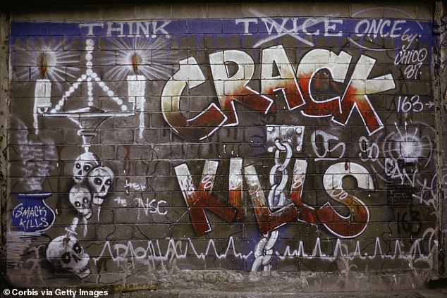 'I wanted to make this film because I feel strongly that the impact of the crack era hasn¿t been fully scrutinized. Crack fueled racial and economic inequality, hyper-aggressive policing, mass incarceration, and government corruption at the highest level,' said Nelson, the director. Above, graffiti that reads 'crack kills' in New York City