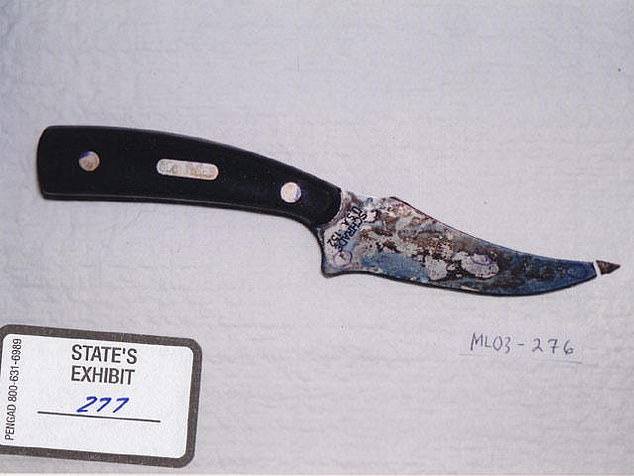 Susan Wright stabbed her 34-year-old husband, Jeff, 193 times in 2003. Detectives found this broken knife at the crime scene