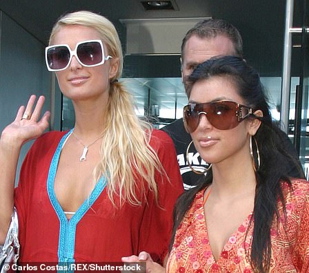 Sealing the deal: West's crush on Kardashian only grew over the years as the rising star began getting photographed next to her boss-turned-friend Paris Hilton; Paris and Kim pictured in 2006