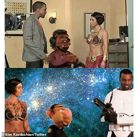 Working together: Kanye asks Kim to appear in his infamous hip-hop puppet show Alligator Boots, where she would be playing the part of Star Wars' Princess Leia; Kim and Kanye pictured in 2008