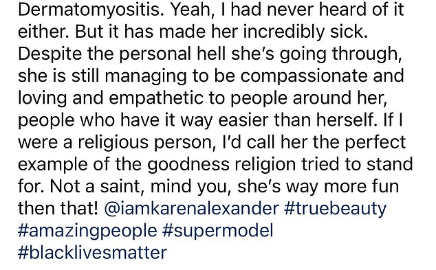 Candid: In her post, Paulina admitted she was jealous of Karen, even though she had a far more difficult time in the industry as a black woman