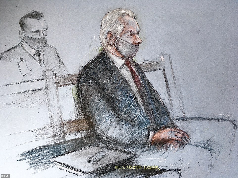 On Monday, Assange won his legal battle against US officials who wanted to put him on trial for helping hack government computers and violating an espionage law by releasing confidential cables (he is seen in a court sketch)