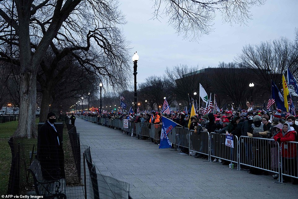 Trump supporters lined up in the early morning hours of Wednesday on the Ellipse just outside of the White House
