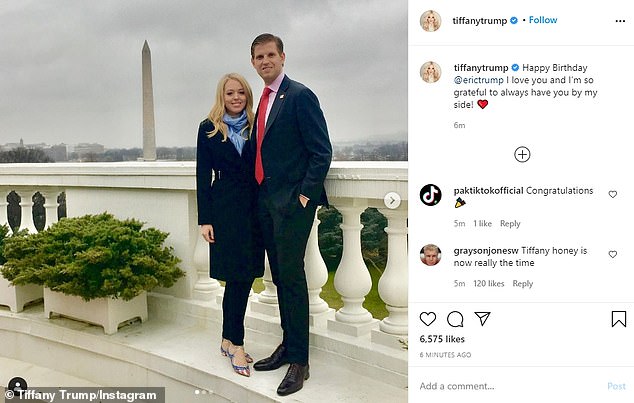 She also posted photos of herself with her brother, who turned 37, including one of the pair posing in front of the Washington Monument which was today the scene of unrest