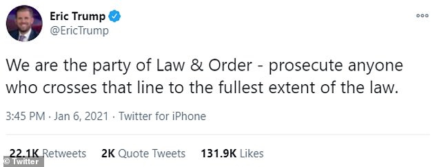 Birthday boy Eric tweeted about his celebrations before calling for 'law and order'