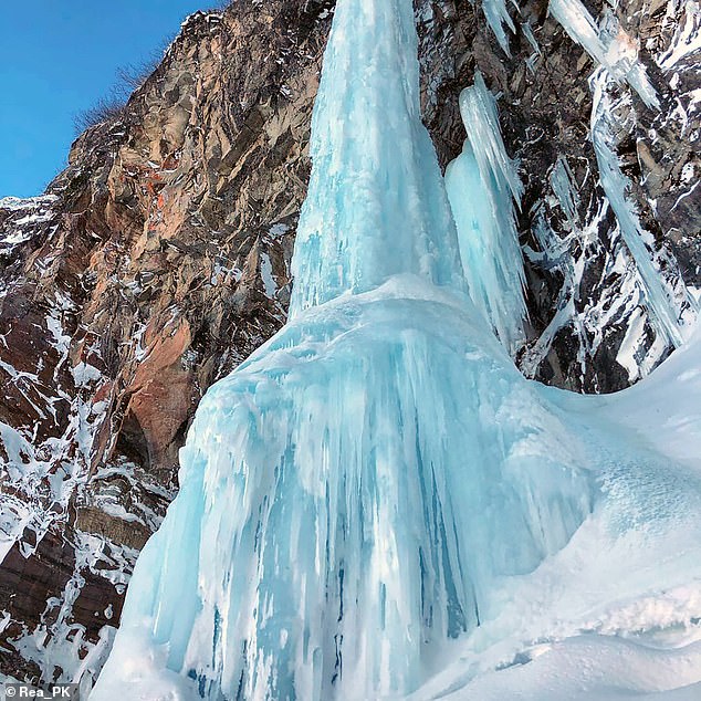 The tower of ice on the Pacific coast is known locally as the Tsar Icicle