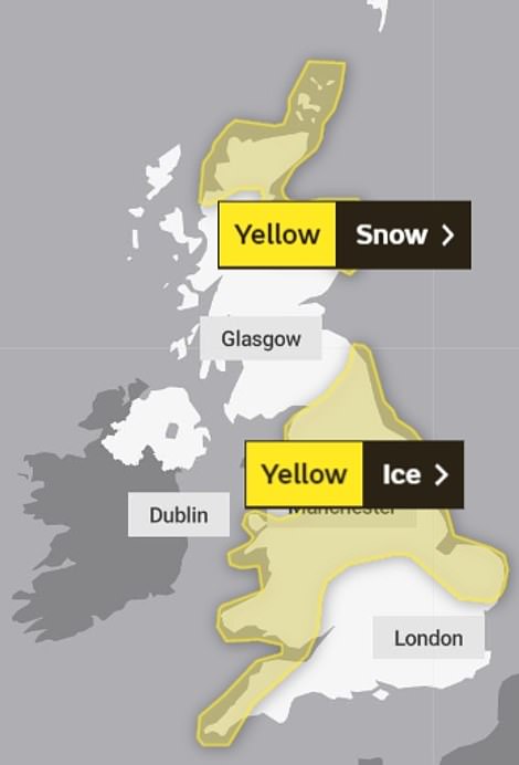 Warnings will remain in place for parts of England and Scotland tomorrow