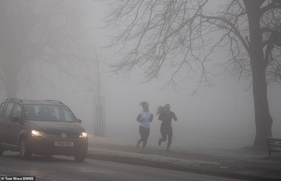 Exercise is still permitted under England's third lockdown rules, but joggers had to brave dense fog in Bristol this morning