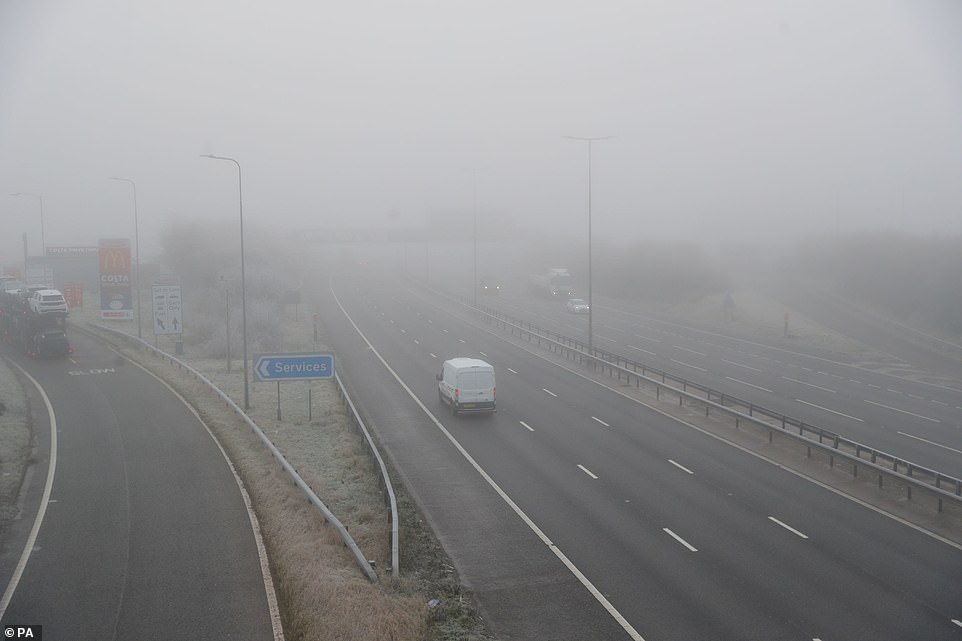 As fog lined the M5, Britain is bracing for a cold snap that could bring snowy conditions similar to the so-called Beast from the East which caused travel chaos back in 2018